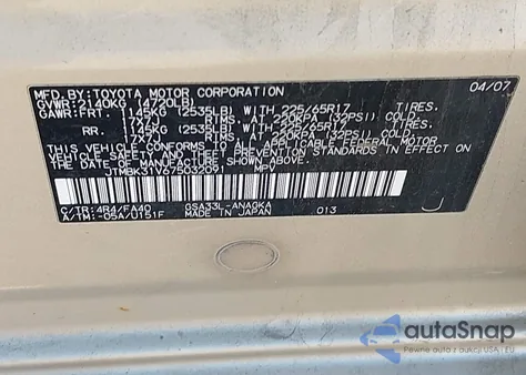 2007 Toyota Rav4 Limited V6 z USA, uszkodzony, nr VIN JTMBK31V675032091